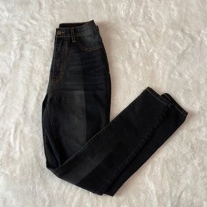Fashion Nova twotone, dark-wash, high-waisted jeans
